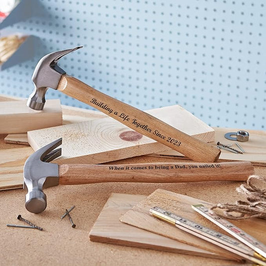 Let's Make Memories Custom Wooden Hammer Keepsake - For Him - Wood Handle - Engraved Message - Stocking Stuffer - Graduation - Achievement - For Dad - Script