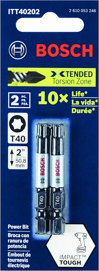 BOSCH ITT402B - 2 In. Torx #40 Impact Tough Screwdriving Power Bits - 10 Pack