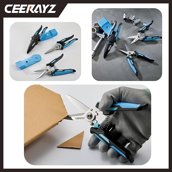 8" Scissors All Purpose, Heavy Duty, Multipurpose, for DIY Projects, Office, Production Lines, Pruning, with Protective Sheath (Black/Blue)
