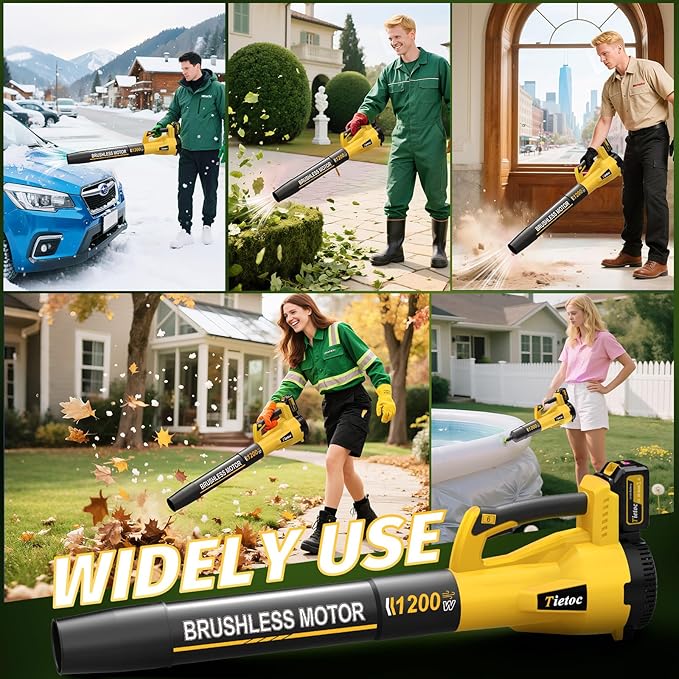Leaf Blower Cordless with 2횞5.0Ah Battery and Fast Charger,1200W Handheld Blower for Lawn Care,6 Speed Powerful Electric Leaf Blower for Snow Removal,Patio,Dust,Car Blowing Water