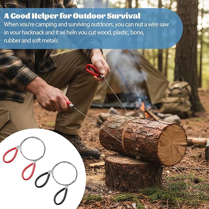 4 Pcs Stainless Steel Cable Saw, Metal Wire Saw Emergency Hand Pocket Survival String Rope Wire Saws PVC Cable Saws for Home Hiking Hunting Camping, 27.56 Inch (Red and Black)