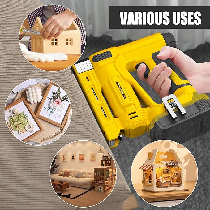 18GA Nail Gun for Dewalt 20V Battery (Tool Only), 2 in 1 Cordless Brad Nailer/T50 Crown Stapler, Nail Gun Battery Powered with 2,000PCS Staples and Nails for Upholstery & Family DIY