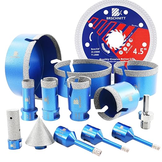 Diamond Core Drill Bit Set - BRSCHNITT Tile Hole Saw Kit 1/4"*2/5/16"/4/5" 1" 1-3/8"2" /3"/4"/5"& 4/5" Finger Bit & 2" Chamfer Bit for Porcelain Tile Ceramic Marble Granite Diamond Blade & Adapters.