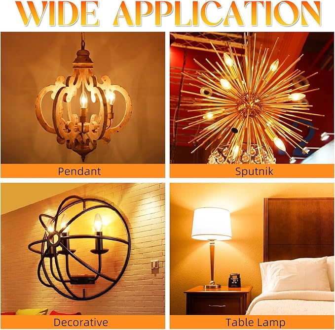 Candelabra Light Bulbs 40 watt Equivalent, E12 LED Bulb Non-Dimmable B10 LED Candle Bulb, 2200K Amber Warm, LED Chandelier Bulb, 90+CRI, 400LM, Amber Glass Finish, 24 Pack