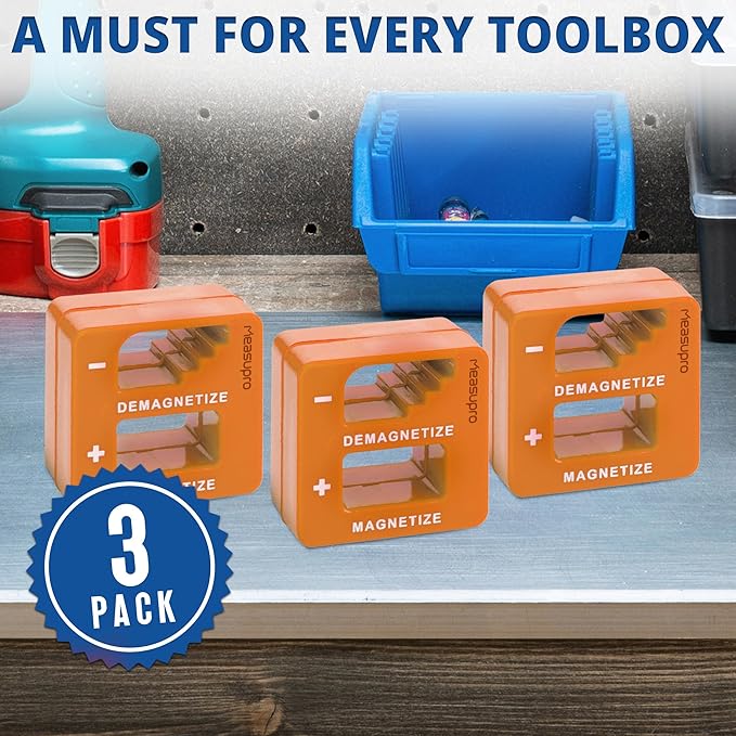 Demagnetizer and Magnetizer for Screwdrivers Tips, Bits, and Small Tools, Large or Big Screws, Drills, Drill Bits, Sockets, Nuts, Bolts, Nails and Precision Construction, Orange - 3 Pack