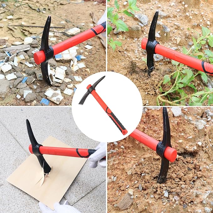4 PCS 15 Inch Pick Mattock Hoe, Forged Weeding Garden Pick Axe with Fiberglass Handle, Pick Mattock Hoe for Loosening Soil, Gardening, Camping