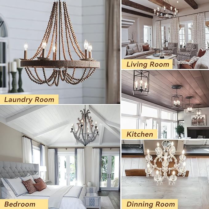 TJOY LED Candelabra Bulbs Dimmable, 60W Equivalent Chandelier Light Bulb, E12 Small Base, 4.5W 4000K Natural Daylight White, B11 Vintage Filament Glass Candle Light for Ceiling Fan Chandeliers, 12Pack