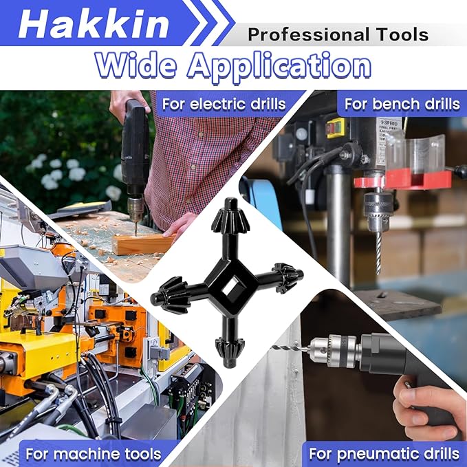 Hakkin 4 Way Chuck Key 4 in 1 Chuck Press Key Wrench, 1/4”, 3/8”, 1/2”, 3/4” Sizes Replacement Drill Clamping Wrench for Electric Drills, Impact Drivers, Home Tools (Size S1)