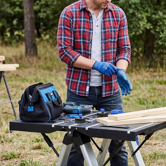 Folding Work Table, LAZYLAND 1PC 32" W x 25" D x 32" H Easy Setup Portable Folding Worktable & Sawhorse with 2pcs Quick Clamps, 2pcs Clamping Dogs for Garage/Woodworking/Construction/DIY