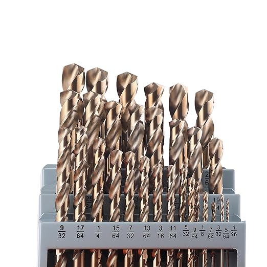 29Pcs Cobalt Drill Bit Set (1/16''-1/2''), M35 High Speed Steel, Twist Jobber Length for Hardened Metal, Stainless Steel, Cast Iron, Wood, and Plastics, with Metal Index Storage Box