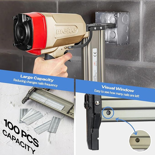 meite ST64L Concrete Nail Gun Extended Muzzle Pneumatic Concrete T-Nailer Gun for Wood-to-Concrete Projects, 100PCS Magazine, Accepts 3/4'' to 2-1/2''