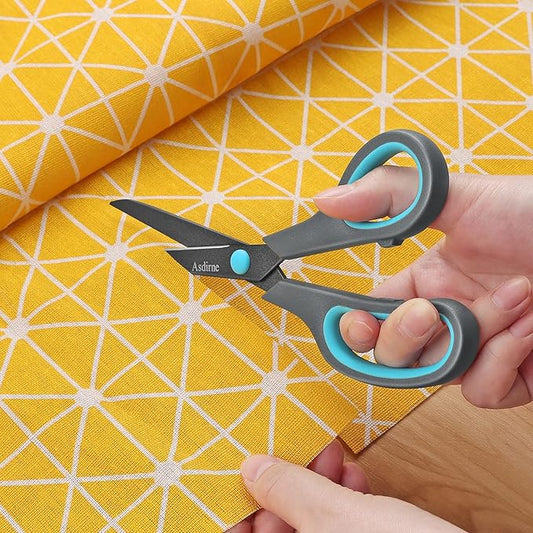Scissors, Teflon Coating All Purpose Scissors, Non-Stick Stainless Steel Blades, Ergonomic Semi-Soft Rubber Grip, Great for Craft, Office, School, Set of 4, 10"/8.5"/6"/5", Blue&Gray