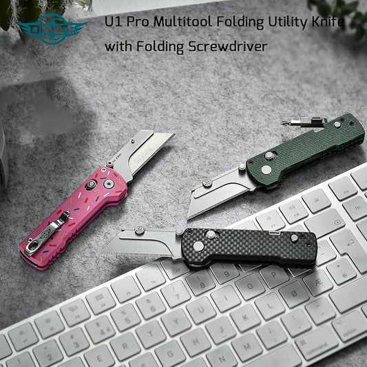 OKNIFE U1 Pro Multitool Folding Utility Knife with Folding Screwdriver, Quick Change Blade, Rail Lock & Pocket Clip for Men Women (Doughnut)