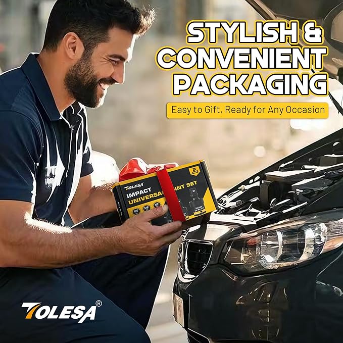 TOLESA Swivel Socket Set, Impact Universal Joint-Socket Set, 1/2", 3/8", 1/4" Flexible Socket Swivel Set Premium CR-MO Steel U Joint Adapter Wobble