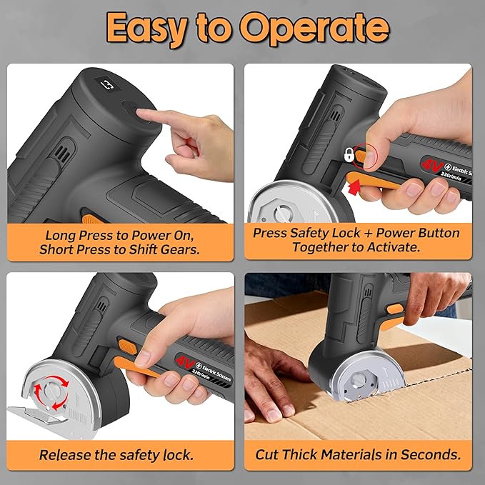 2026 Upgraded Cordless Electric Scissors - Larger 1.84" Tungsten Blade, Wider Opening, 320 RPM, 1/3" Max Thickness, 3-Speed & LED Display, Cardboard Cutter Designed for Cardboard box, Black