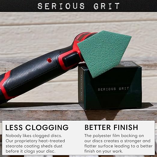 Serious Grit - 150 Grit 90mm x 65mm Triangle Sanding Sheets - Fits Milwaukee M12 Fuel Sanders - Heavy-Duty Hook & Loop Film Sandpaper Pads for Orbital Detail Sanders - 50 Pack Box
