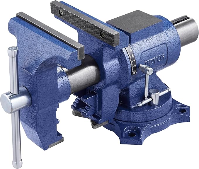 VEVOR Heavy Duty Bench Vise, 6-1/2" Jaw Width, 5" Max Jaw Opening Multi-Purpose Ductile Iron Bench Vise with Anvil, 360째 Swivel Base Head, 3" Throat, 5620 lbs Clamp Force, for Pipe Repairing