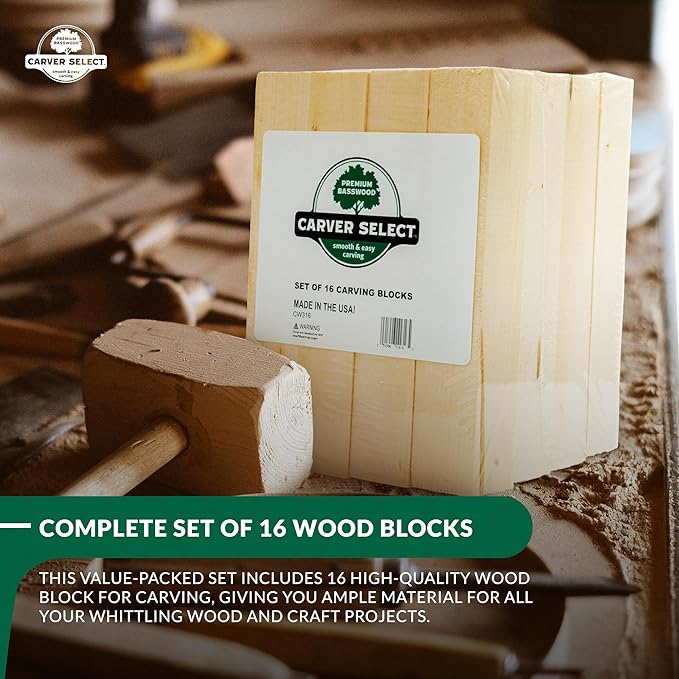 Basswood Carving Blocks Set of 16 ??Wood Carving Kit with Premium Bass Blocks ??for Crafts & Whittling ??Ideal for Beginners & Professionals