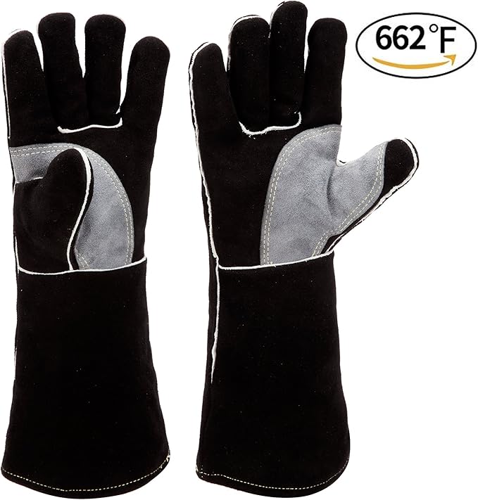RAPICCA Welding Gloves 16IN Heat & Fire Resistant Leather for Stick MIG TIG Flux-Core Welder, Forge, Blacksmith, Fireplace, Wood Stove, Fire Pit, Furnace, Dry Ice Handling ??Black ??662째F Protection