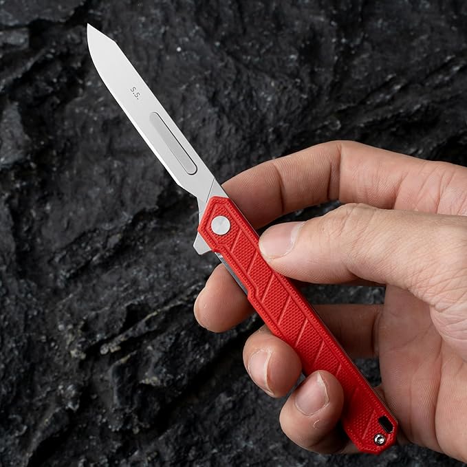 G046 Mecha Mini Slim Folding Scalpel with 5pcs #24 and 5pcs #60 G14 Handle with Liner Lock, Utility EDC Pocket Knife with Back Clip(Green)