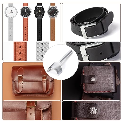 Caydo 7 Pieces Leather Craft Tools Half-Round Punch for Crafting Strap Belt, Wallet and Bag DIY Handwork 10-40mm