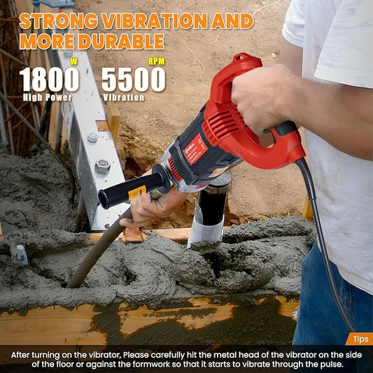 Anbull 1800W Concrete Vibrator 110V, 2M Handheld Electric Vibrabrater 5500RPM, 35mm Bottle Shaker, Portable Pencil Cement Vibrarator for Remove Air Bubble and Mix Concrete