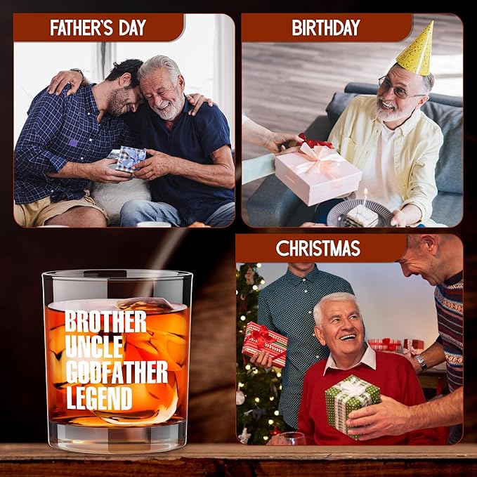 Christmas Godfather Proposal Gifts for Uncle - 11 oz Engraved Crystal Whiskey Glasses - Uncle Birthday Gifts for Baby Announcement, Godfather Gift for Brother, Mens Birthday Gift Ideas