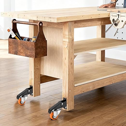 Caster Wheels, 2.5 Inch Workbench Casters Set of 8 Heavy Duty - 600 Lbs Capacity Retractable Swivel Castors with No Noise Polyurethane Wheels, Easy to Install for Tables Legs, Work Bench & Tool Carts