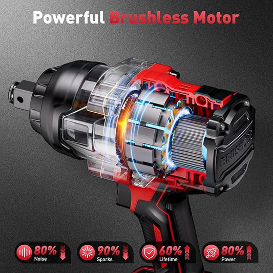 Cordless Impact Wrench 3/4", 2200Nm/1630Ft-lbs Electric Impact Gun with 2x5.0Ah Batteries, High Torque Brushless Impact Driver w/Socket Set & Adapter for Truck Mower Car Repair