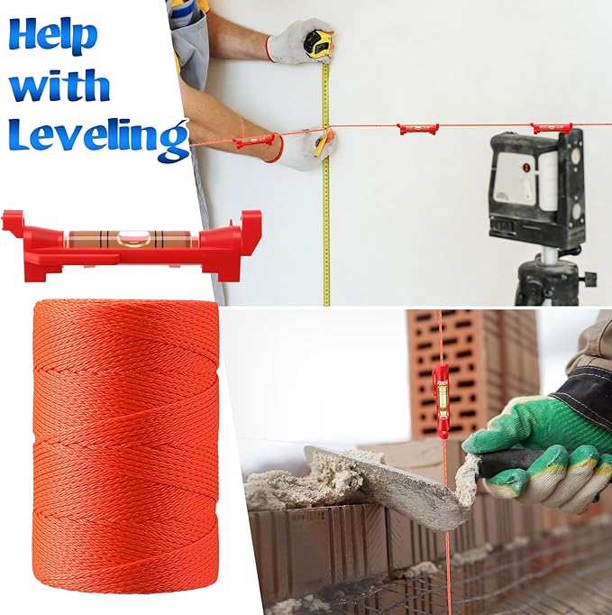 2 Pack #18 500 ft Mason Line String & 10 Pack Built-in Levels, String Level Line Kit for DIY, Gardening Work, Construction Twine Outdoor Projects Layout Brick Working