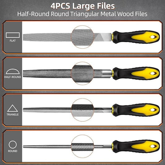 Metal File Set,46PCS Metal Files for Steel,4PCS Large File Woodworking Wood Files Set 14PCS Needle for Works Tools