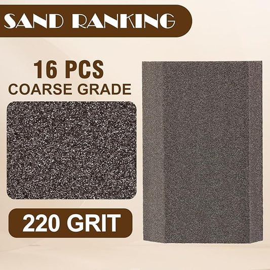 220 Grit Angled Sanding Blocks, Jamiikury Sponge Sand Block Washable and Reusable, Wet & Dry Sandpaper Block for Wood Metal Drywall and Furniture Paint - Pack of 16