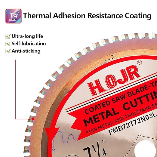 Dia 7-1/4"(184mm) 72-Tooth Arbor 5/8" Metal Cutting Circular Saw Blade, for Steel and Stainless Steel,The Cutting Head uses a Special Anti-Heat Sticking Coating,FMB 7-1/4 inch 72-Tooth 5/8" -TA