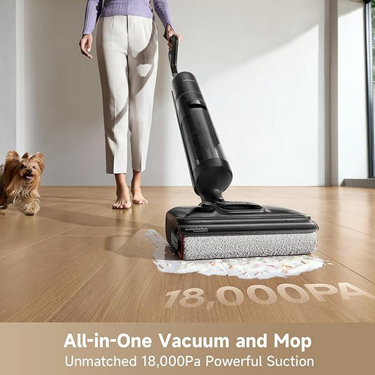 DREAME H12 Pro FlexReach Wet Dry Vacuum Cleaner, 0 Tangle Cordless Vacuum Mop All-in-One for Hard Floors, 180째 Lie-Flat Floor Cleaner Machine with 194째F Hot Self-Cleaning, 50Mins Runtime