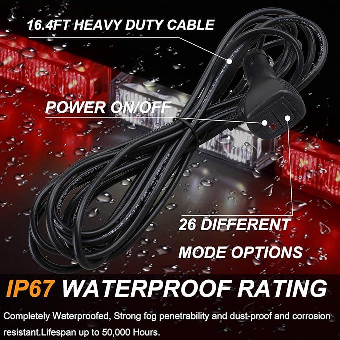 ASPL 36" 32LED Traffic Advisor Light Bar Warning Emergency Strobe Light Bar Directional Flashing Emergency Caution Lighting Led Safety Lights with 16 ft Straight Cord (Red/White)