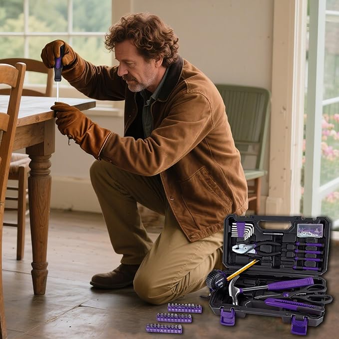 CARTMAN 126-Piece Home Tool Set Kit, Basic Household Hand Tools with Storage Case Purple