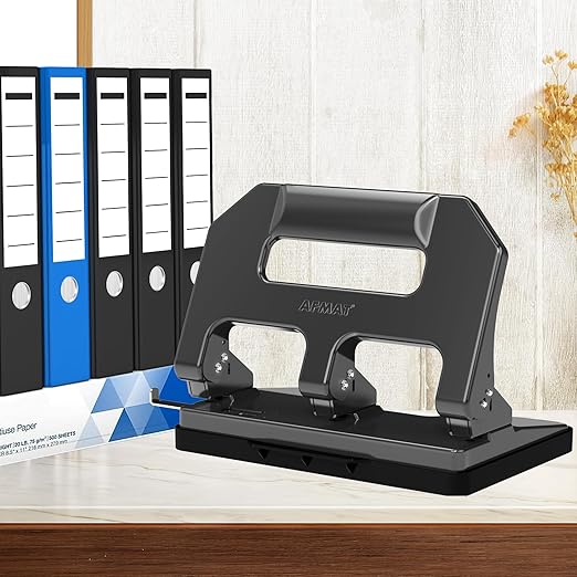 AFMAT Heavy Duty 3 Hole Punch, 3 Hole Puncher for Binder, 40-Sheet Three Hole Punch w/ 10000+ Uses, Metal Hole Puncher 3 Ring, 50% Reduced Effort, 9/32inch Hole, Bulit-in S.S. Paper Guide HPX1 (Gray)