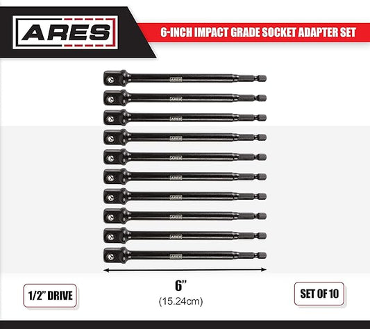 ARES 70391-10-Piece 1/2-Inch Drive 6-Inch Impact Grade Socket Adapter Set - Extensions Turn Power Drill into High Speed Nut Driver