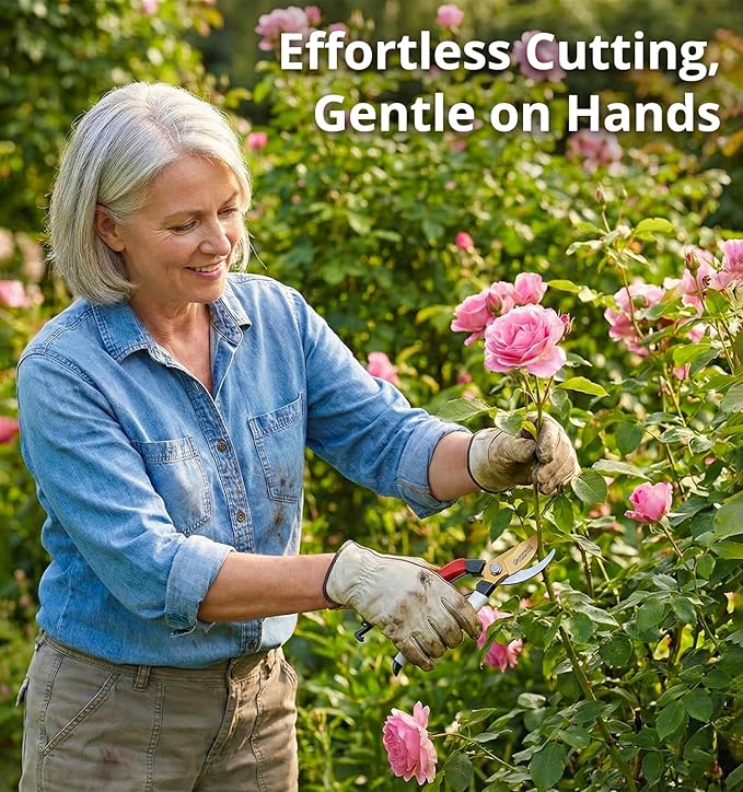 Gardeness Japanese Titanium Pruning Shears, Lightweight SK5 Bypass Garden Secateurs ??Easy-Grip Hand Pruners for Women, Roses, Bonsai, Trimming & Everyday Gardening