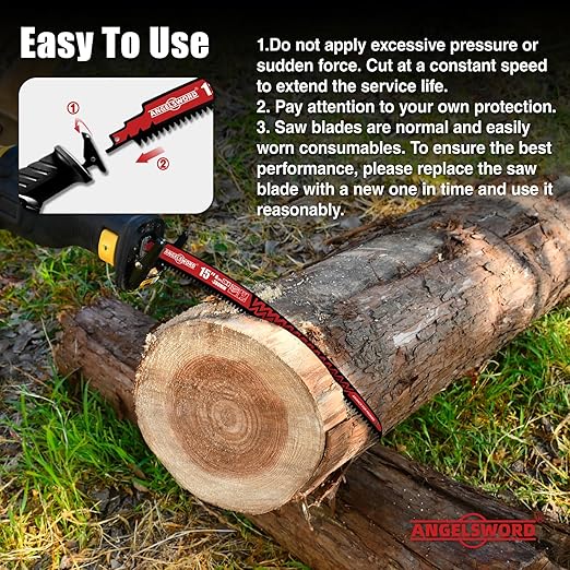 ANGELSWORD 9 Inch Arc Edge Reciprocating Saw Blade, 6TPI, Wood Pruning Saw Blade for Tree Trimming, Wood Cutting, 3 Pack