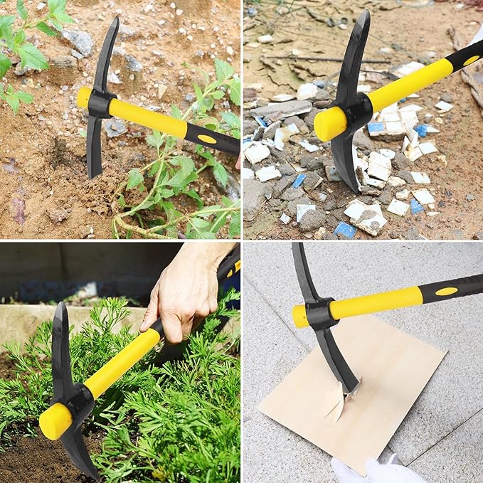 3 Packs 15 Inch Garden Pick Axes with Fiberglass Handle,Hand Pickaxe, Cast Steel of Pick Axes Head for Gardening, Camping, Prospecting, and Outdoor Activities