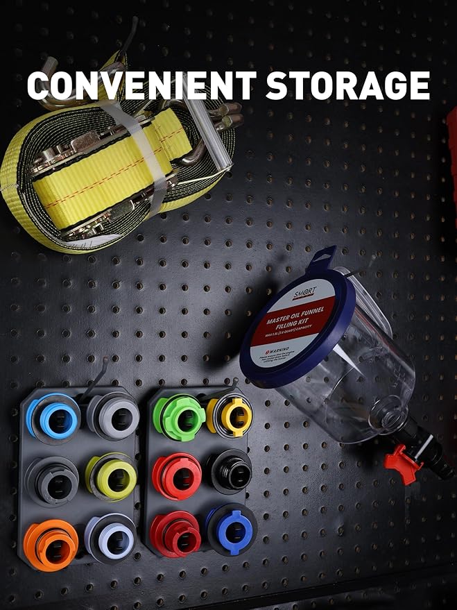 SMART JERRY - Spill-Proof Engine Oil Funnel Kit節쏰il Change Funnel w/ 12 Adapters & 2 Magnetic Adapter Organizer Boards節쏷ransparent Body w/Scale & Shut-Off Valve節쏹niversal Fit