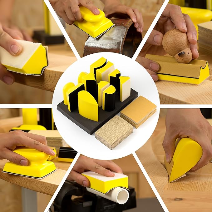 49 PCS Hand Sanding Block Set Include 9 PCS Hand Sanding Block with 40 Sheet Sandpaper Interchangeable Assorted Convex & Concave Shapes Used for Woodworking Furniture Auto Paint