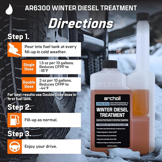 Archoil AR6300 Winter Diesel Treatment - Two Pack - Includes Anti-Gel Protection - Additive for All Diesel Vehicles