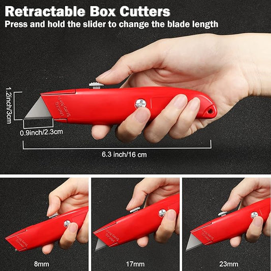 Reginary 20 Pcs Box Cutter Bulk Retractable Utility Knife Heavy Duty Aluminum Alloy Razor Knife for Cardboard Box Carton Opener for DIY, Factory, Home Office(Red, Yellow, Blue, Green)