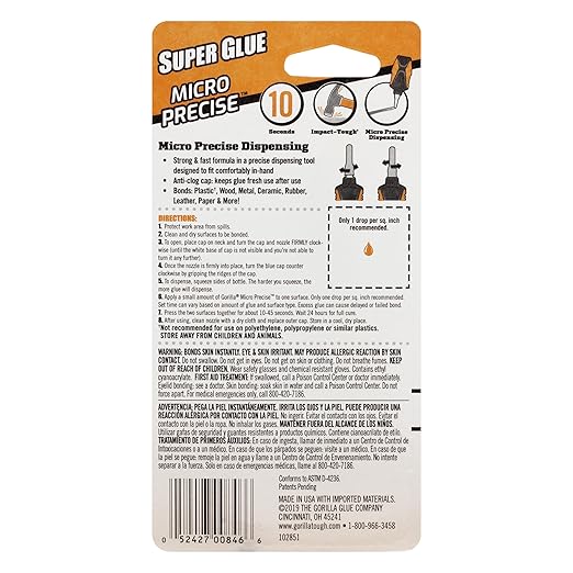 Gorilla Micro Precise Super Glue, Clear Glue, 5.5 Gram (Pack of 1) - All Purpose and Fast Setting for Projects and Repairs