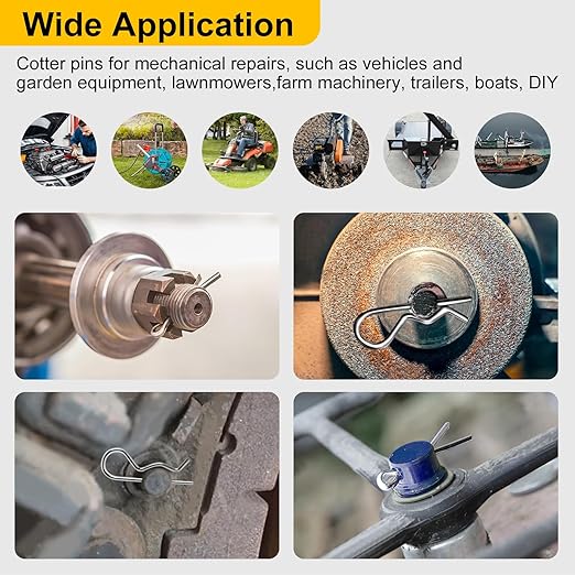 Cotter Pin Assortment Kit 283 Pcs, 304 Stainless Steel 16 Sizes Cotter Pins Hairpin R Clips for Hitch Pin, Hardware Pins for Automotive Trailer Lawnmower Repairs