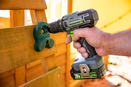 Genesis 20V 1/2" Cordless Drill with Battery and Charger, Metal Ratcheting Chuck, 450 in-lbs, 2.0Ah Battery and Charger (GLCD2012B)