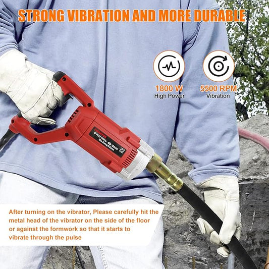 Electric Concrete Vibrator 1800W 110V, Handheld Concrete Vibrator, 5500RPM, Electric Concrete Vibrating Tool With 6.6ft Shaft Rod, Portable Pencil Cement Vibrator Remove Air Bubble and Mix Concrete