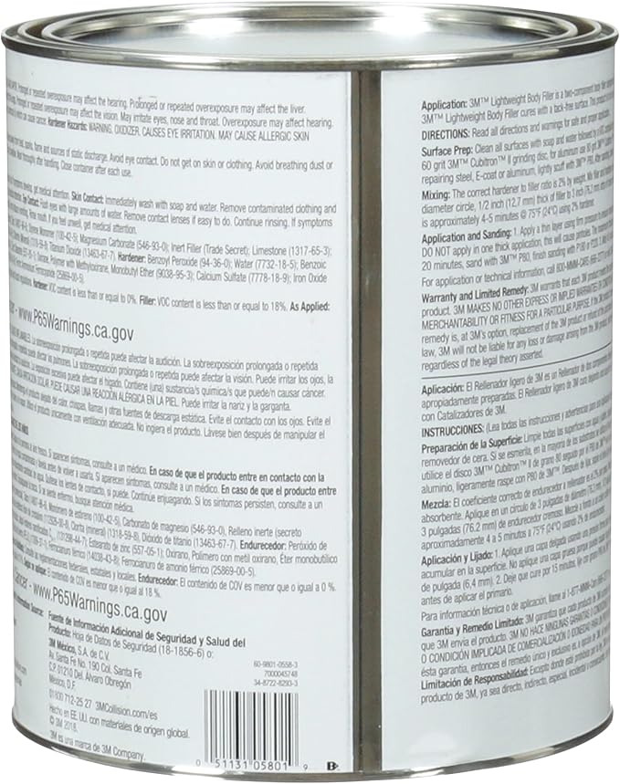 3M Lightweight Body Filler, 05801, 1 gal , White